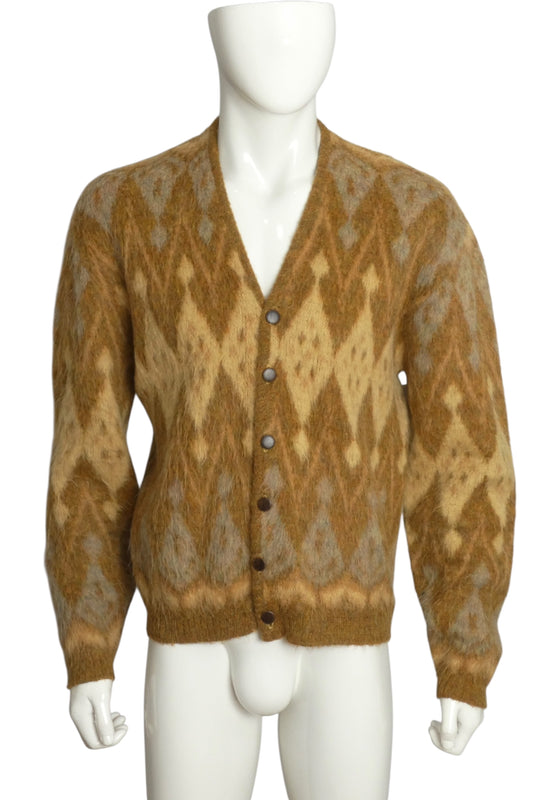 1960s Diamond Mohair Cardigan, Size Large