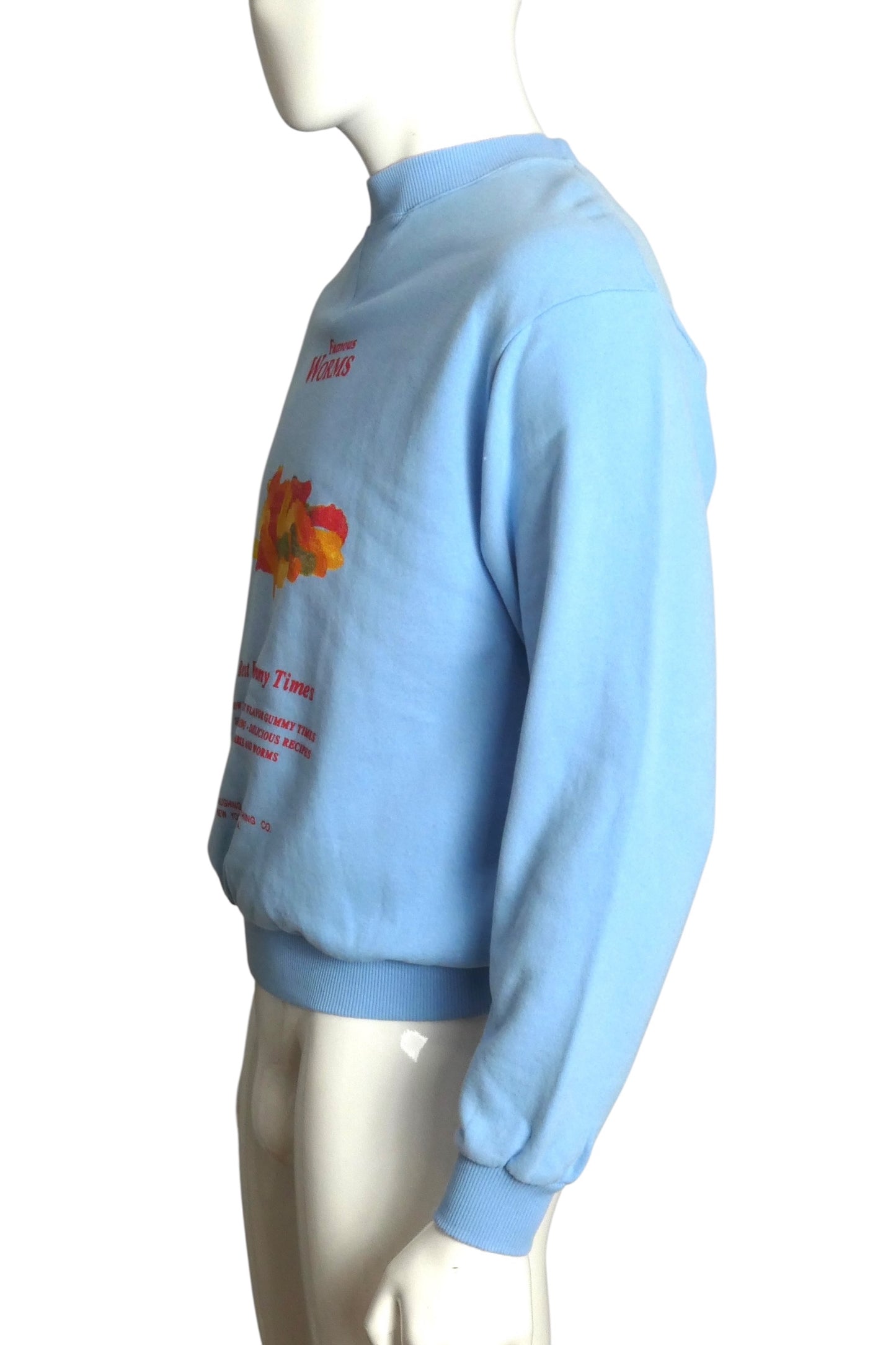FLAN- "Famous Worms" Graphic Print Sweatshirt, Size Small