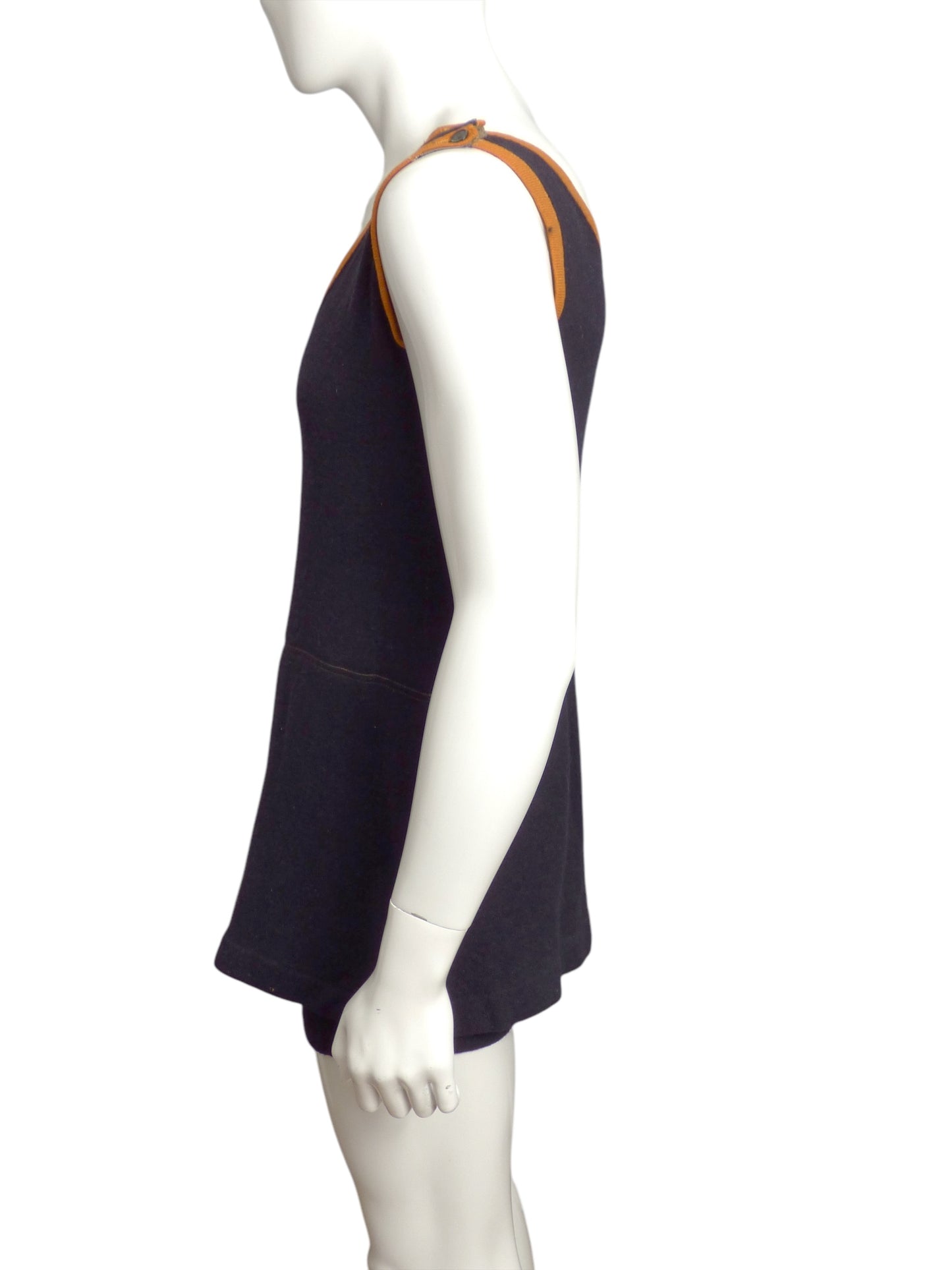 AS IS 1920s Black & Orange Wool Swimsuit, Size Large