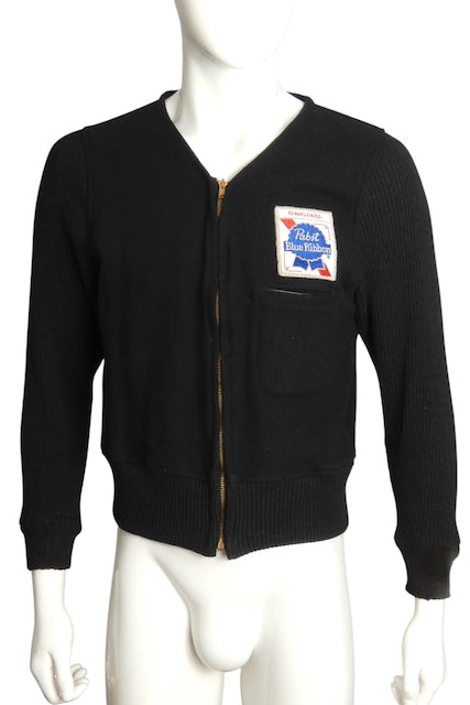 1960s Black Wool Knit PABST Jacket, Size Small