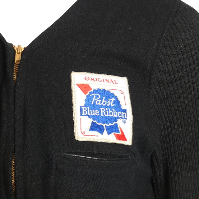 1960s Black Wool Knit PABST Jacket, Size Small