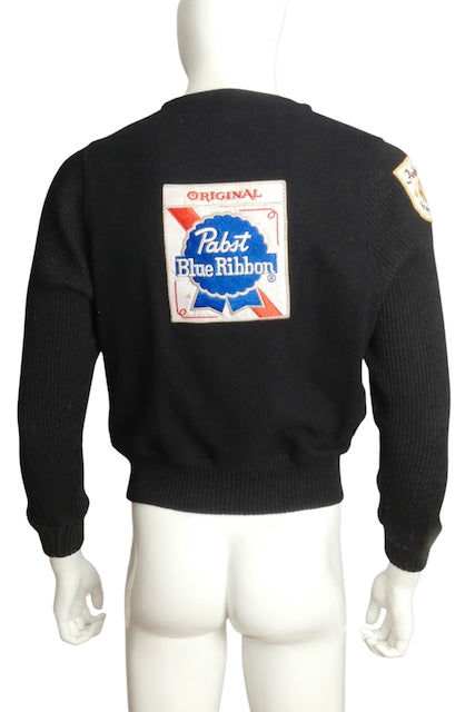 1960s Black Wool Knit PABST Jacket, Size Small