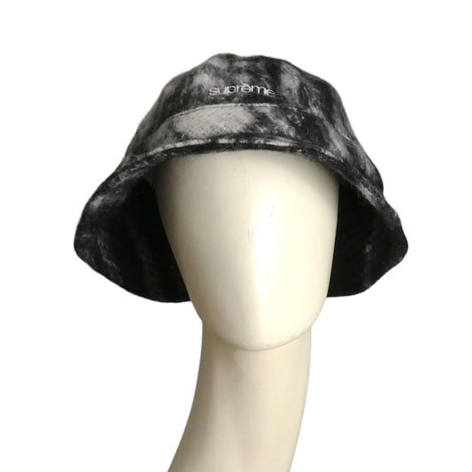 SUPREME 2025 Black & Grey Plaid Mohair Bucket Hat, Size M/L