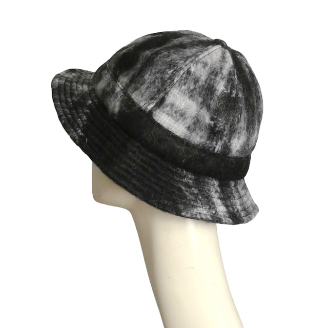 SUPREME 2025 Black & Grey Plaid Mohair Bucket Hat, Size M/L