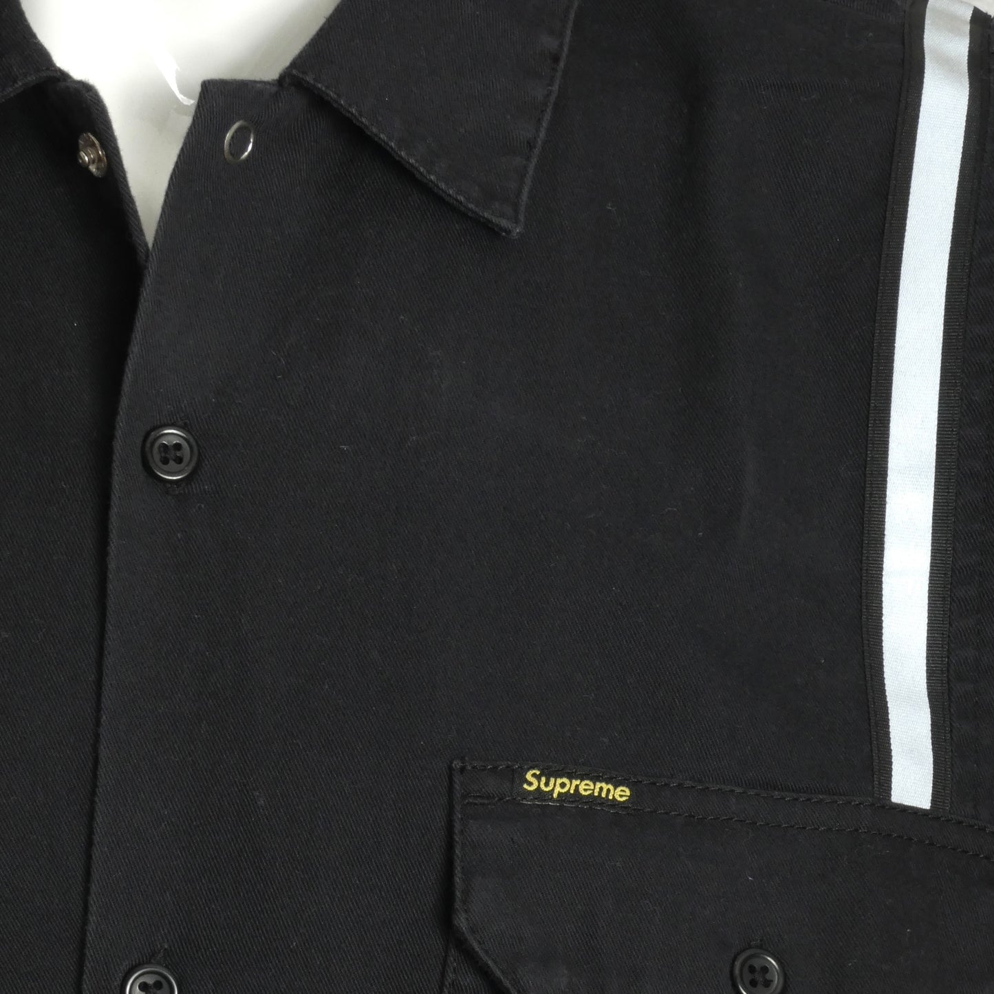 SUPREME- NWT Black Reflective Stripe S/S Work Shirt, Size Large