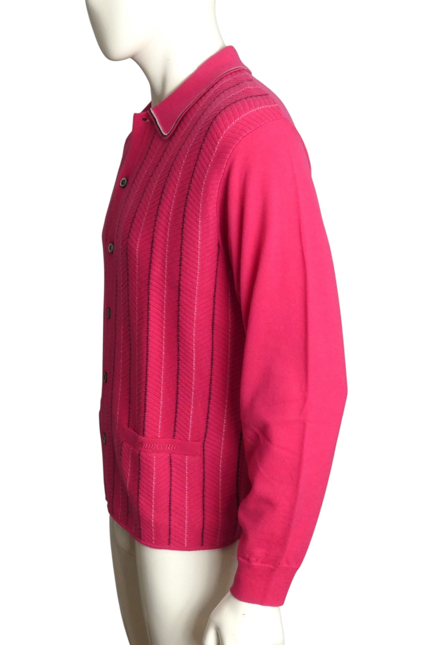 SUPREME- 2025 Pink Herringbone Cardigan Sweater, Size Medium