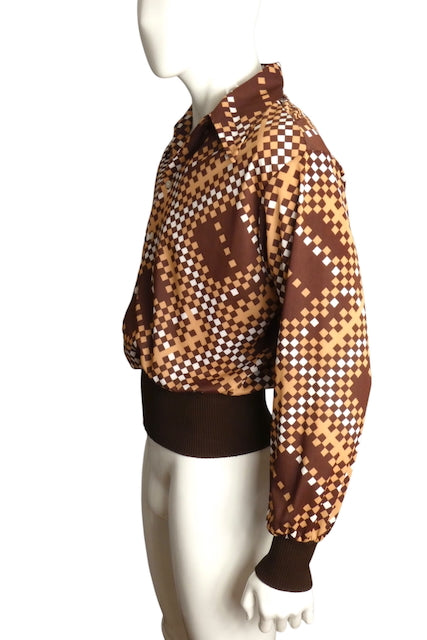 1970s L/S Polyester Knit Bag Shirt, Size Large
