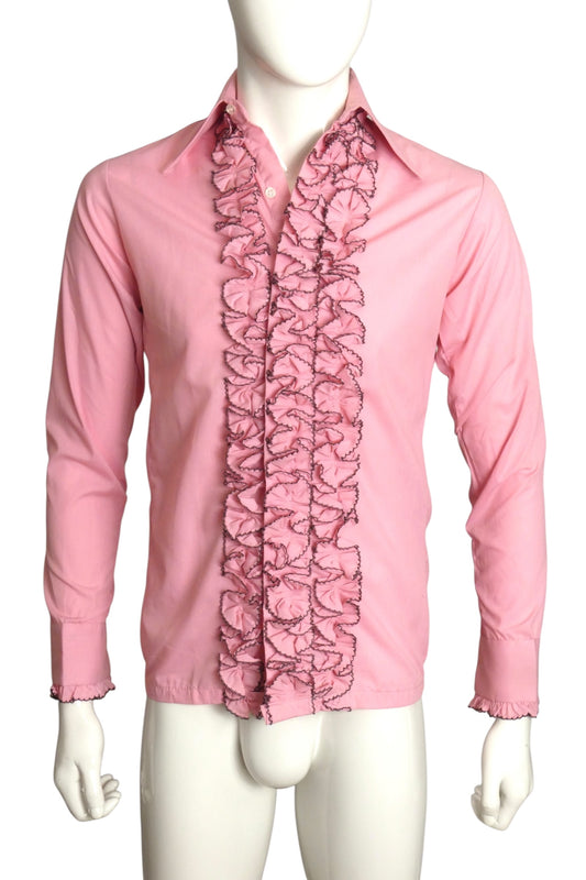 1970s Pink Ruffle Tux Shirt, Size Small