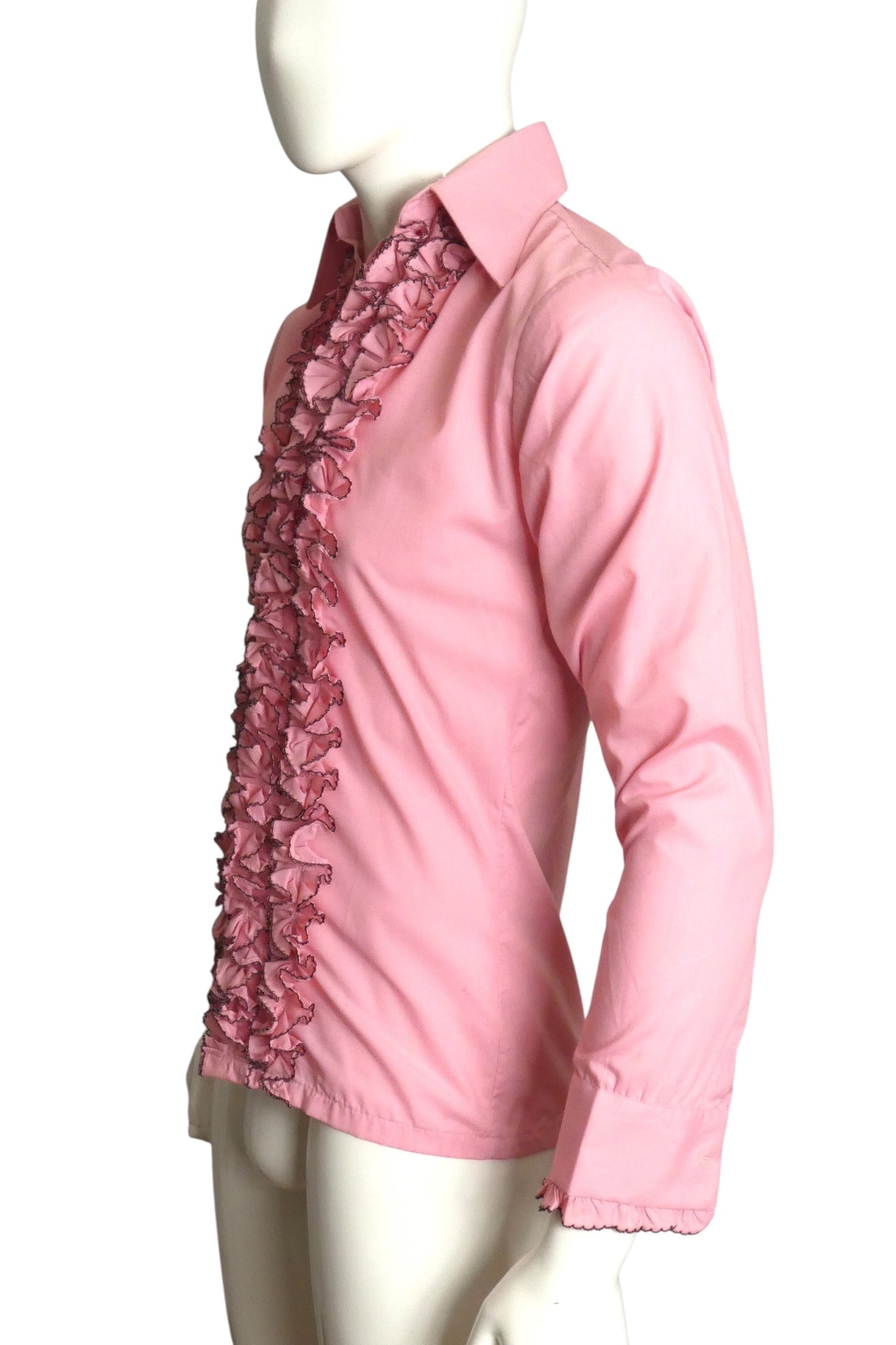 1970s Pink Ruffle Tux Shirt, Size Small