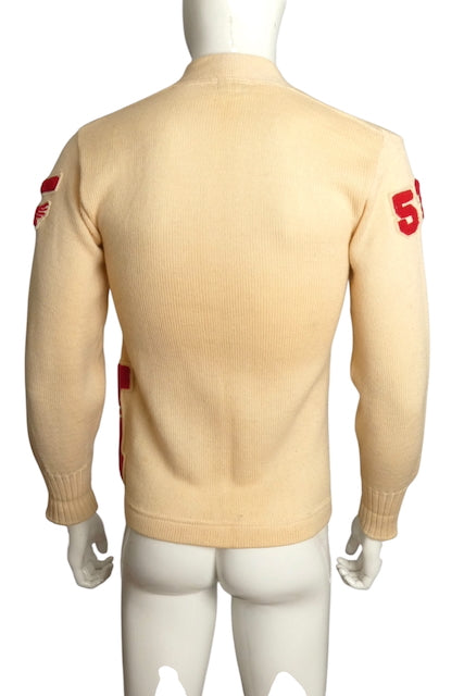 1953 Ivory Wool Lettermans Cardigan, Size Small