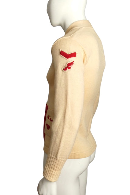 1953 Ivory Wool Lettermans Cardigan, Size Small