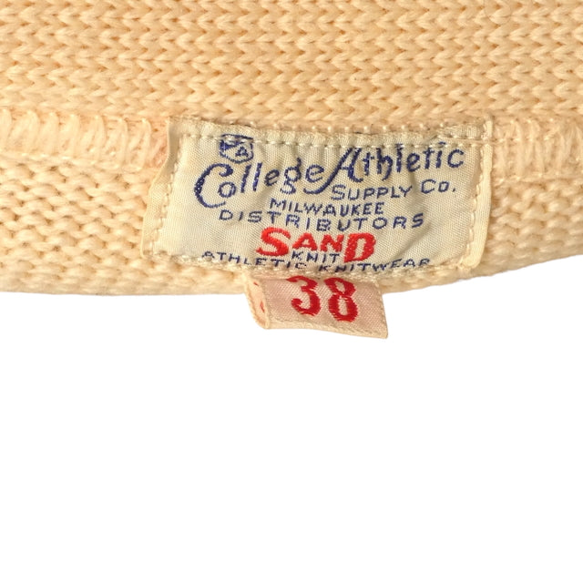 1953 Ivory Wool Lettermans Cardigan, Size Small