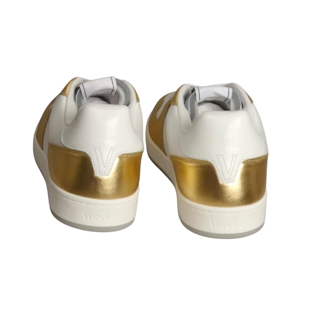VERSACE-NIB White & Gold Low Top Sneakers, Multiple Sizes Available
