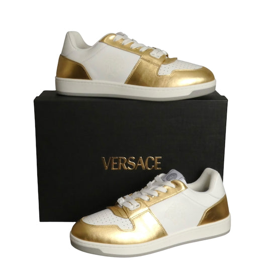 VERSACE-NIB White  & Gold Low Top Sneakers, Multiple Sizes Available