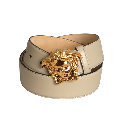 VERSACE- NWT Beige Medusa Head Leather Belt, Multiple Sizes Available