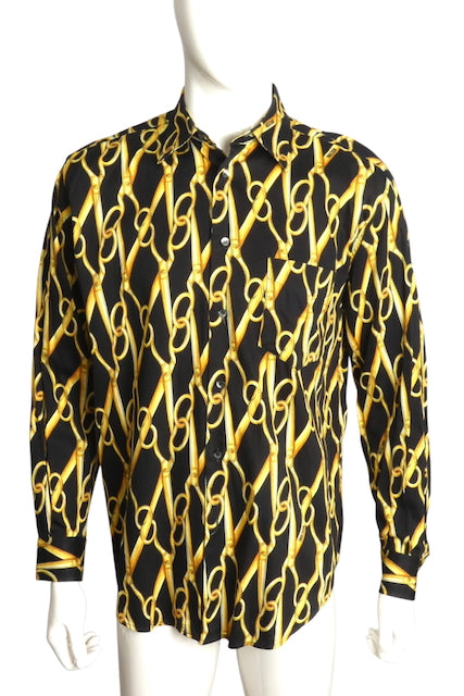 MOSCHINO- Scissor Print Cotton L/S Shirt, Size Large