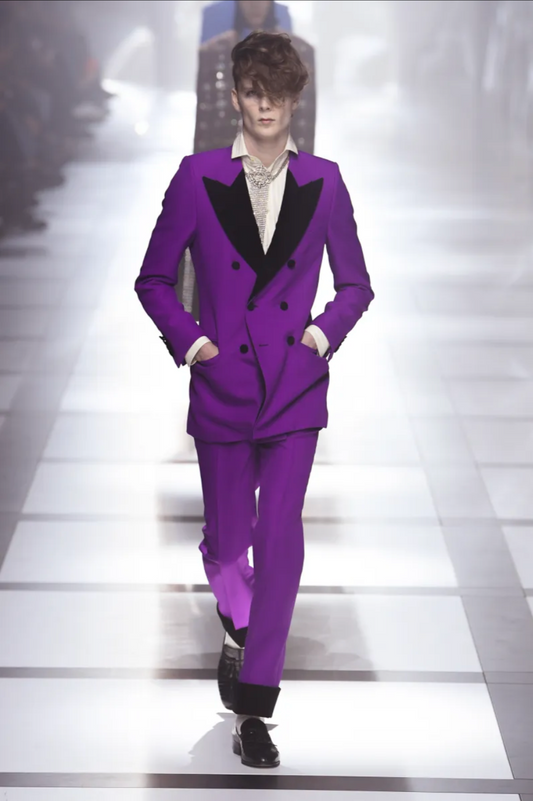 GUCCI- NWT 2022 Purple Wool & Velvet Trousers, Waist 34