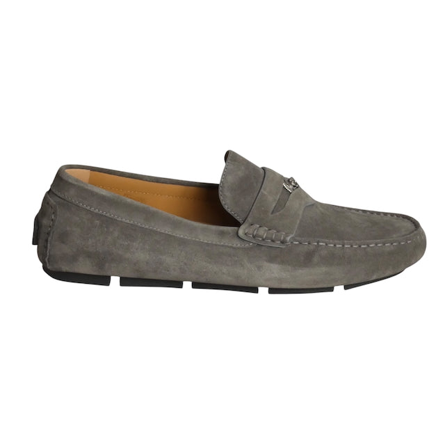 VERSACE-NIB Gray Suede Driving Moccasins, Size 44