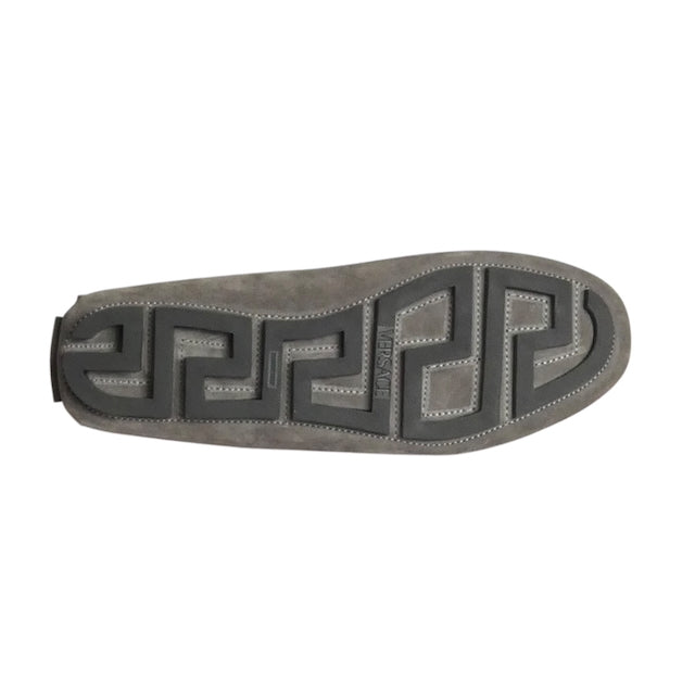 VERSACE-NIB Gray Suede Driving Moccasins, Size 44