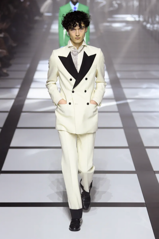 GUCCI- NWT 2022 Ivory Wool & Velvet Trousers, Waist 32