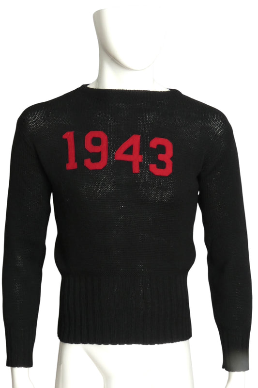 c. 1943 Black Wool Collegiate Sweater, Size Small