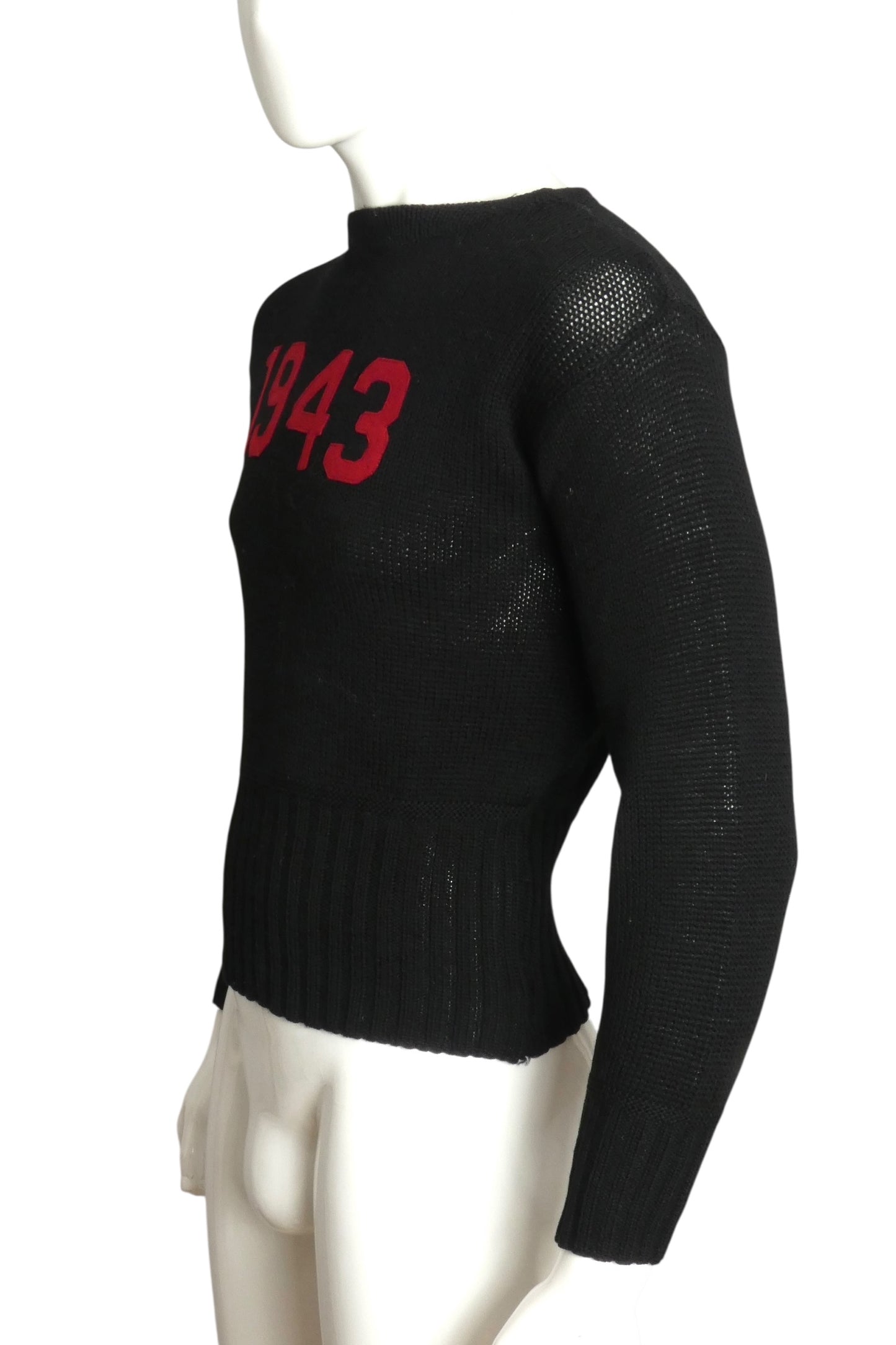 c. 1943 Black Wool Collegiate Sweater, Size Small