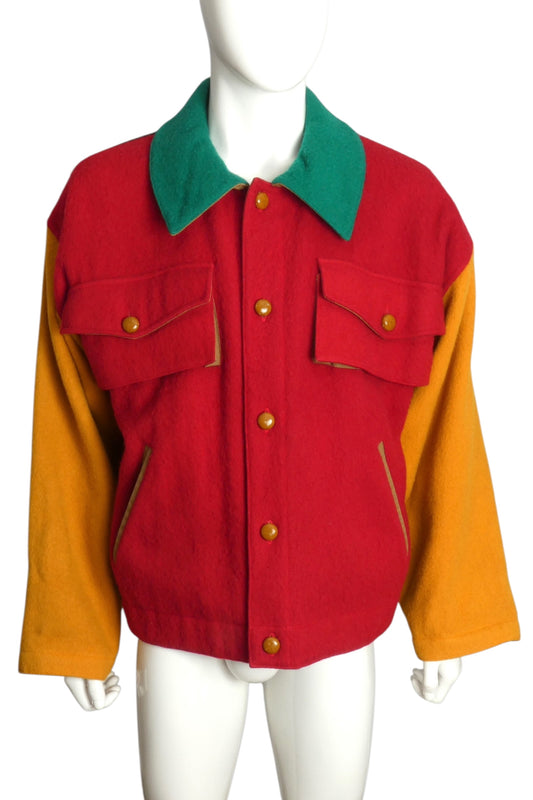 JEAN CHARLES DE CASTELBAJAC- 1980s Wool Colorblock Jacket, Size XL