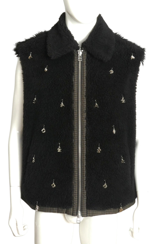 FENG CHEN WANG- 2022 Black Faux Fur Charm Vest, Size XL