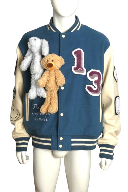 13DE MARZO X SMILEY- Varsity Bunny & Bear Jacket, Size Large