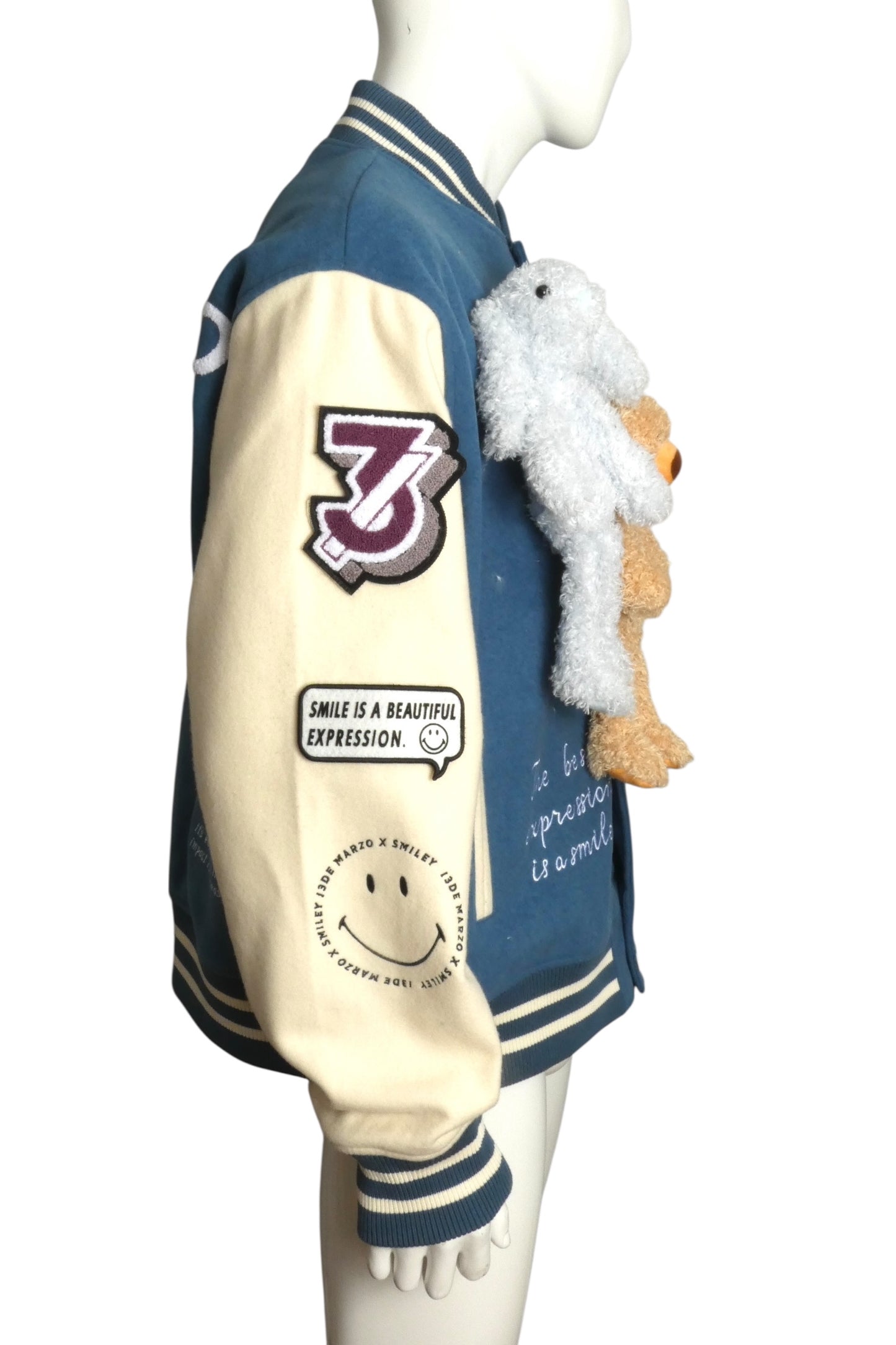 13DE MARZO X SMILEY- Varsity Bunny & Bear Jacket, Size Large