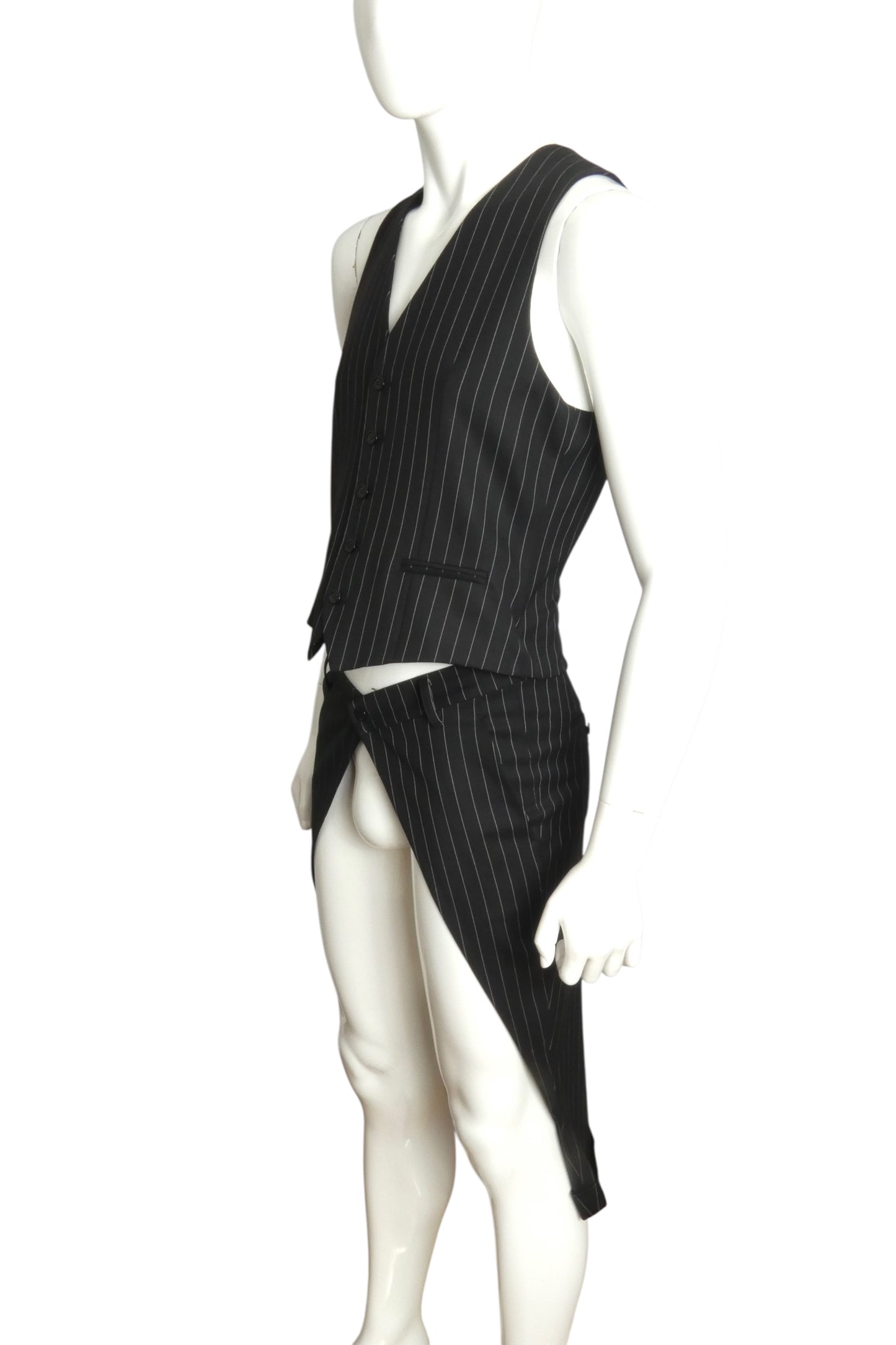 MOSCHINO COUTURE- 2018 Black Pinstripe Long Vest, Size XS