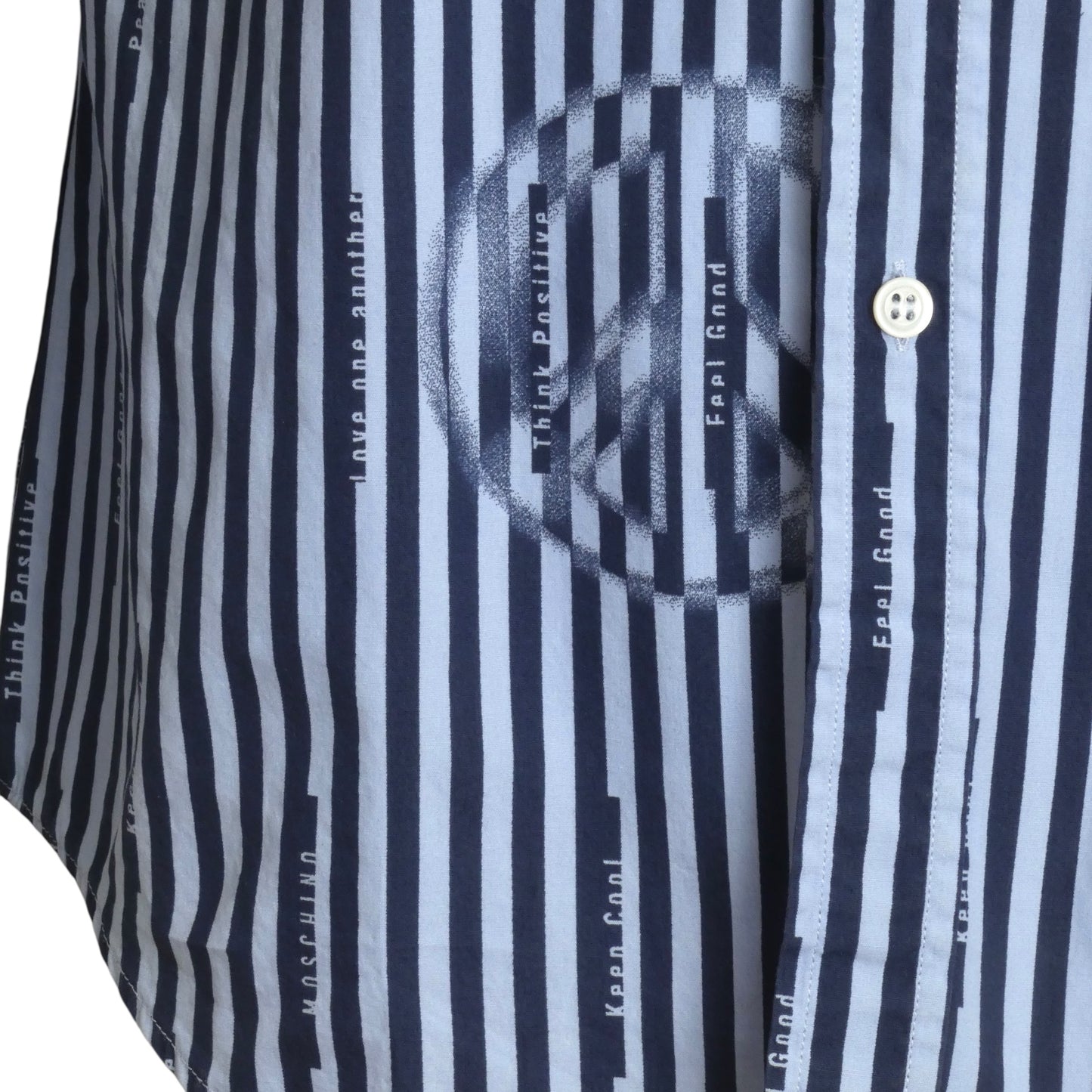 CHEAP & CHIC MOSCHINO- 1990s "Think Positive" Stripe L/S Shirt, Size Medium