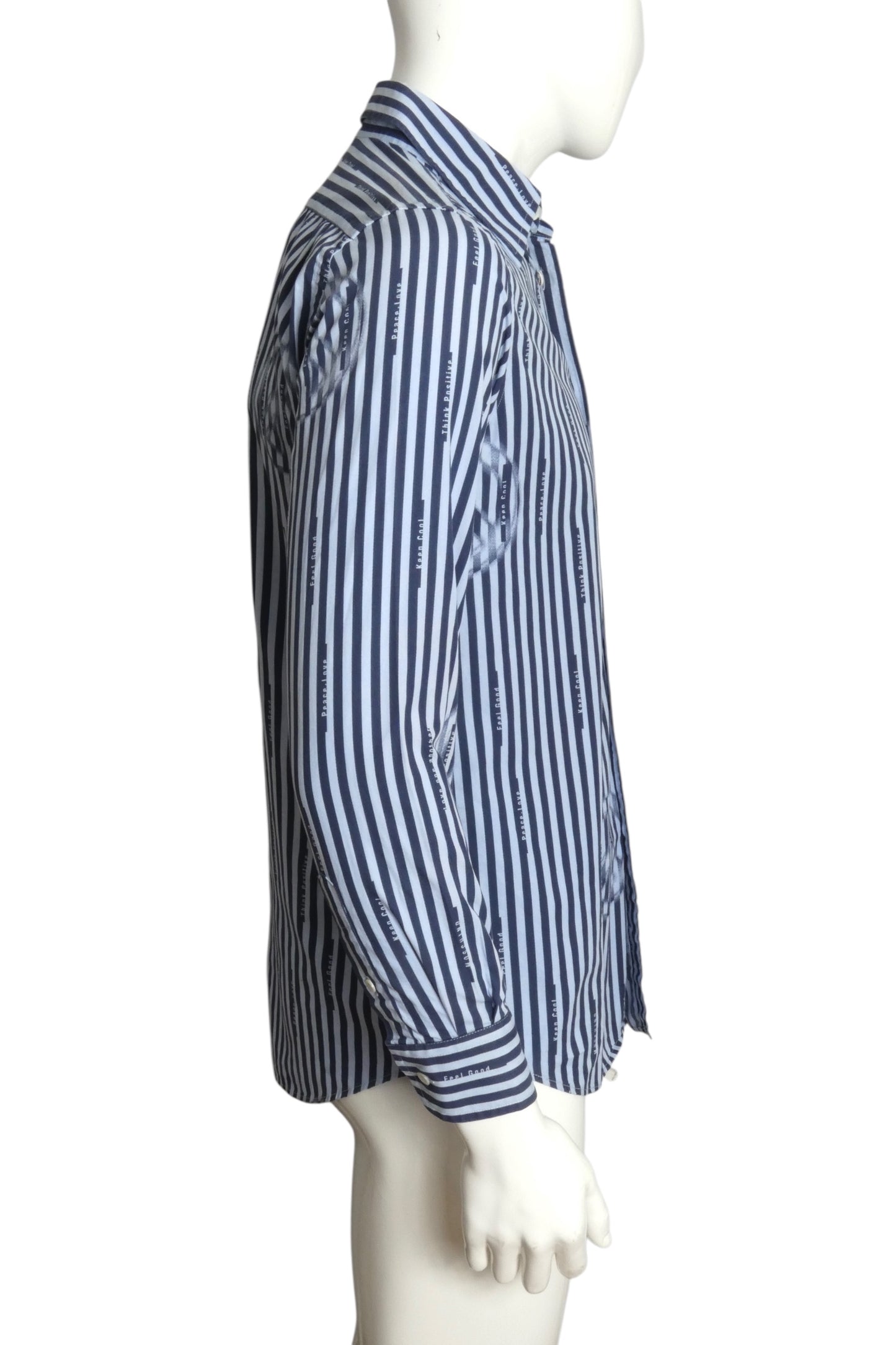 CHEAP & CHIC MOSCHINO- 1990s "Think Positive" Stripe L/S Shirt, Size Medium