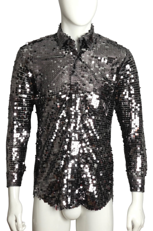 CHARLES JEFFREY LOVERBOY- Silver Sequin Shirt, Size Small