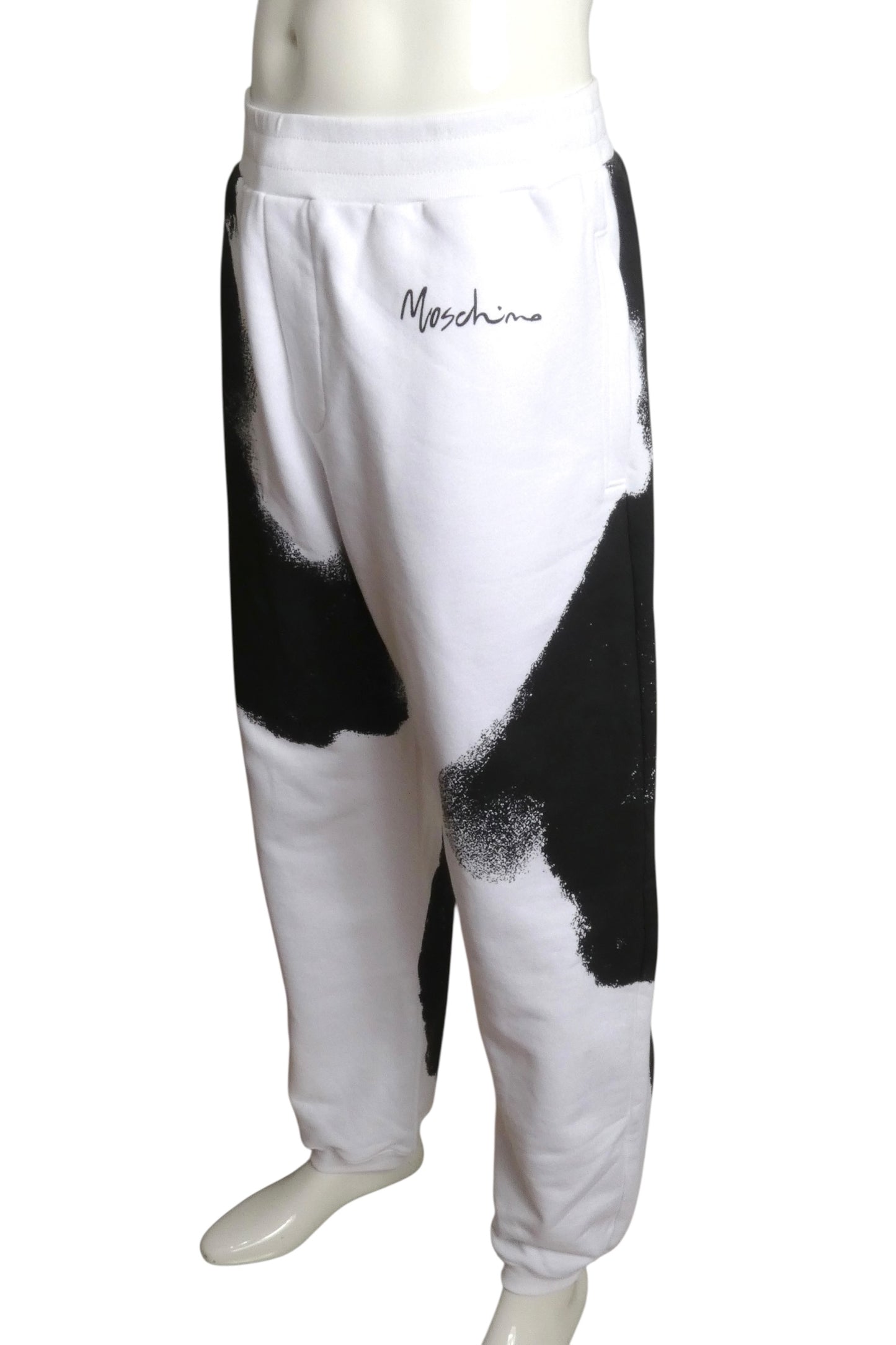 MOSCHINO COUTURE- 2023 NWT WhIte & Black Cotton Joggers, Size Large