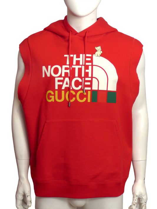 GUCCI x NORTH FACE- 2021 Red Sleeveless Hoodie, Size Medium
