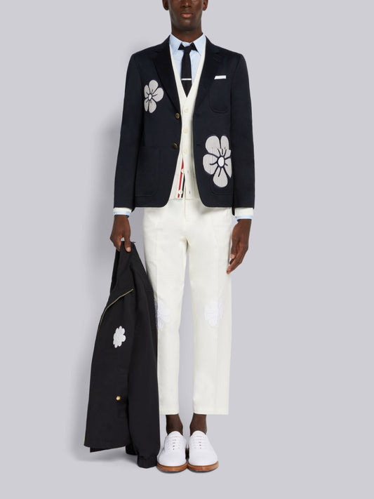 THOM BROWNE- NWT 2022  Ivory Cotton Floral Trousers, W-32