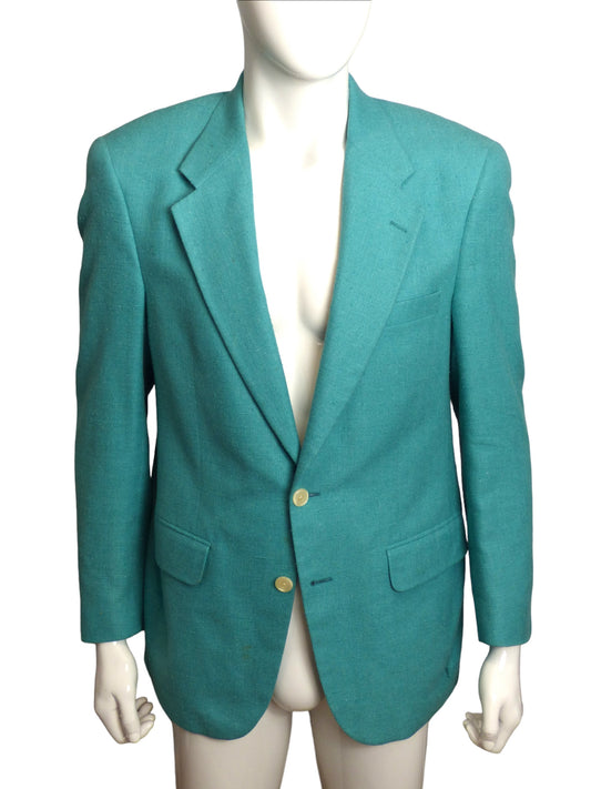 1980s Aqua Silk Blazer, Size Large