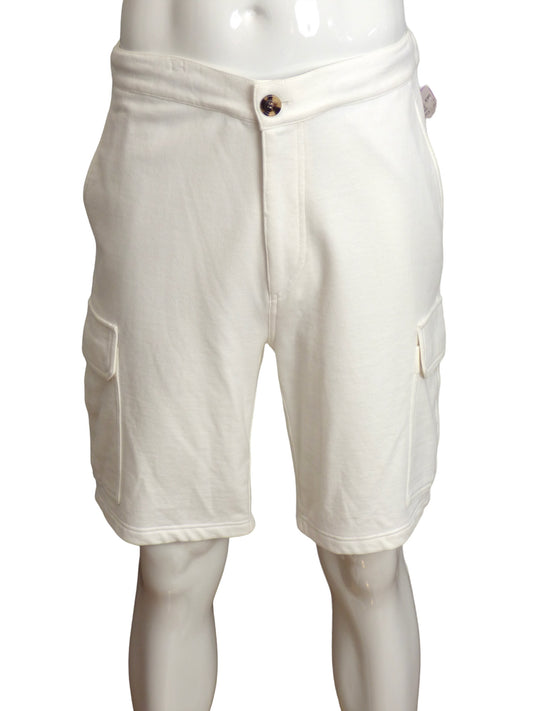 BRUNELLO CUCINELLI- Ivory Cotton Jersey Shorts, Size Large