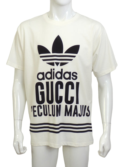 GUCCI x ADIDAS- NWT White Logo Print T-Shirt, Size Medium