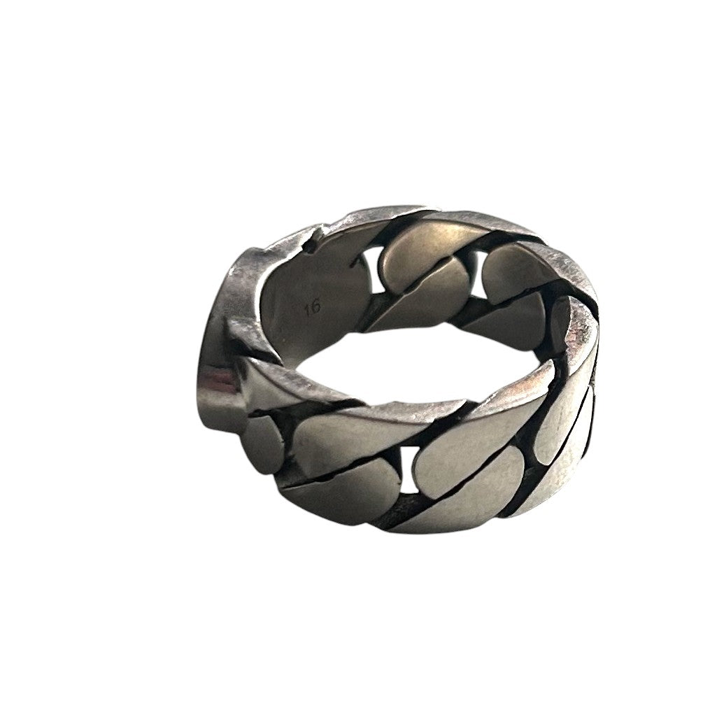 GUCCI- Wide Sterling Silver & Enamel Gourmette Chain Ring, Gucci Size-23