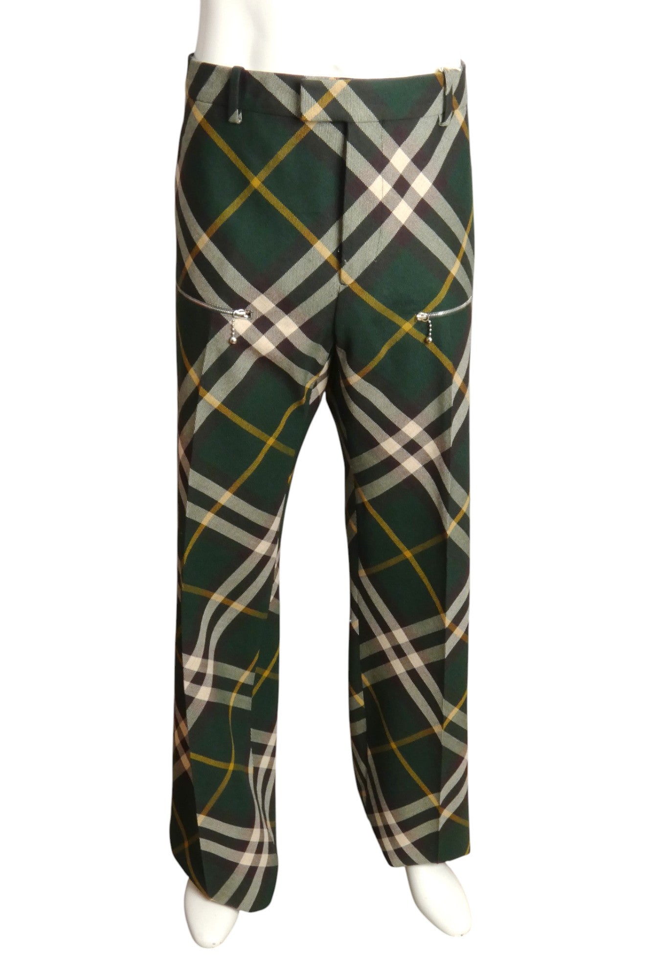 BURBERRY- NWT 2024 Green Wool Plaid Trousers, Waist-36