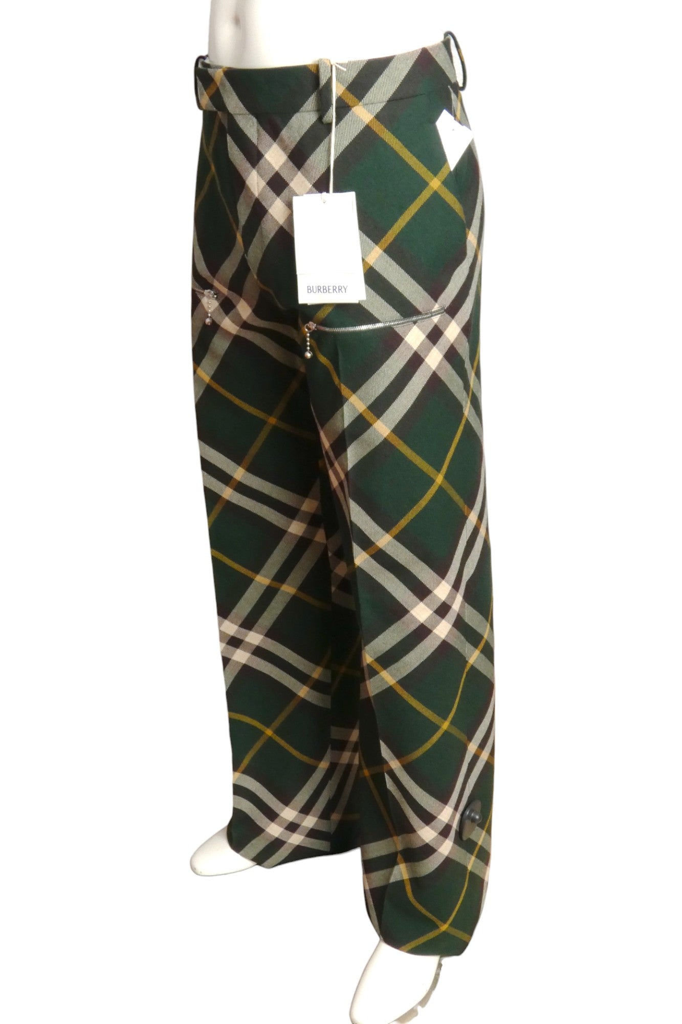 BURBERRY- NWT 2024 Green Wool Plaid Trousers, Waist-36