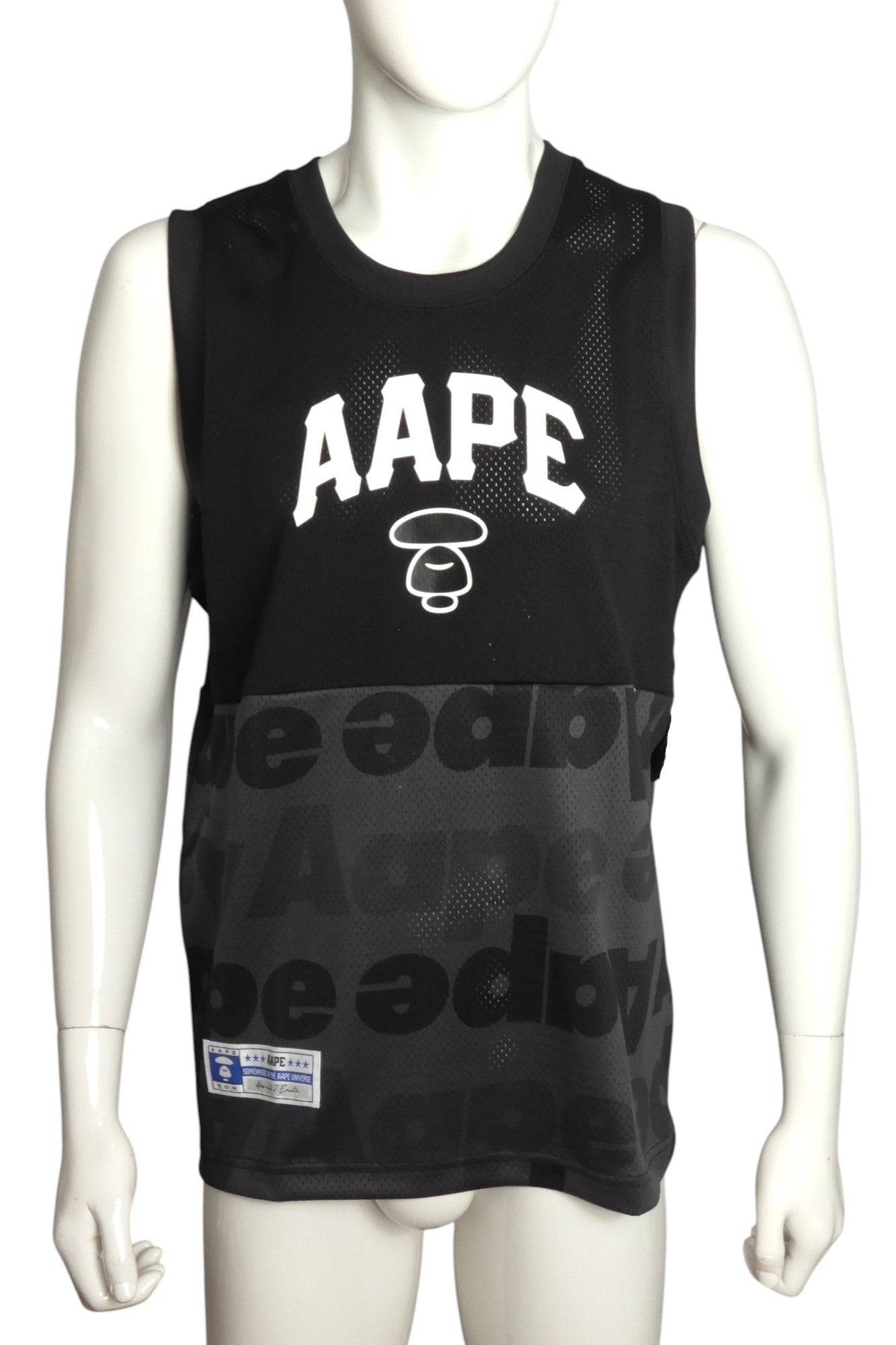 AAPE- NWT Black Graphic Print Mesh Tank Top, Size Small