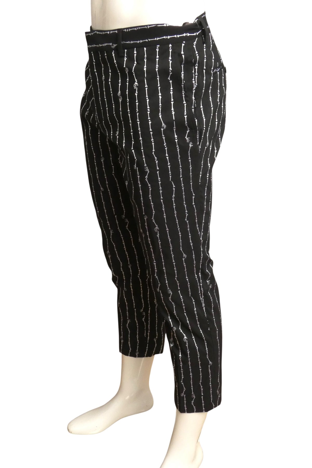 MOSCHINO COUTURE! - 2020 Black Cotton Skeleton. Stripe Cropped Pants, Wait 34"