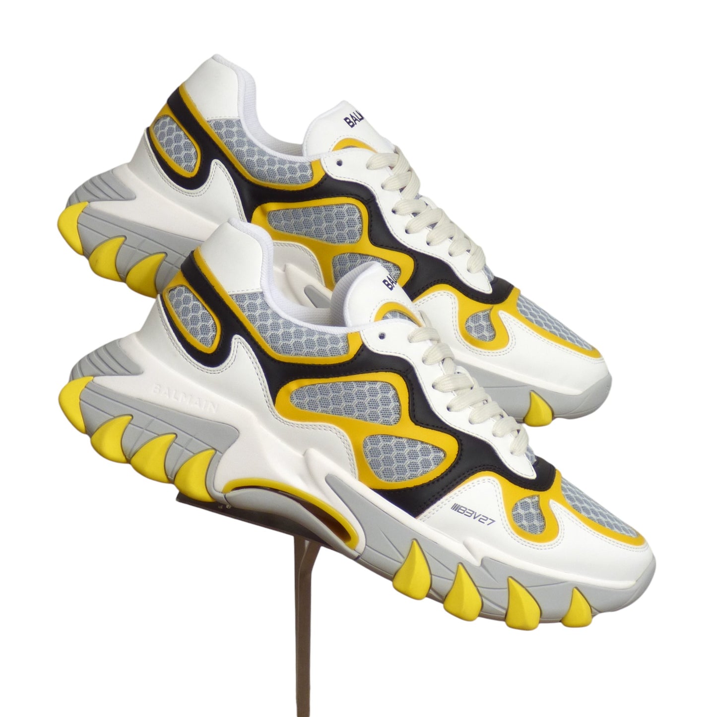 BALMAIN- NIB B-East Leather & Mesh Runner Sneakers, Size 44