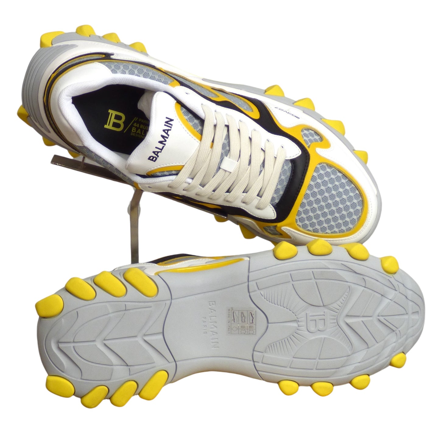 BALMAIN- NIB B-East Leather & Mesh Runner Sneakers, Size 44