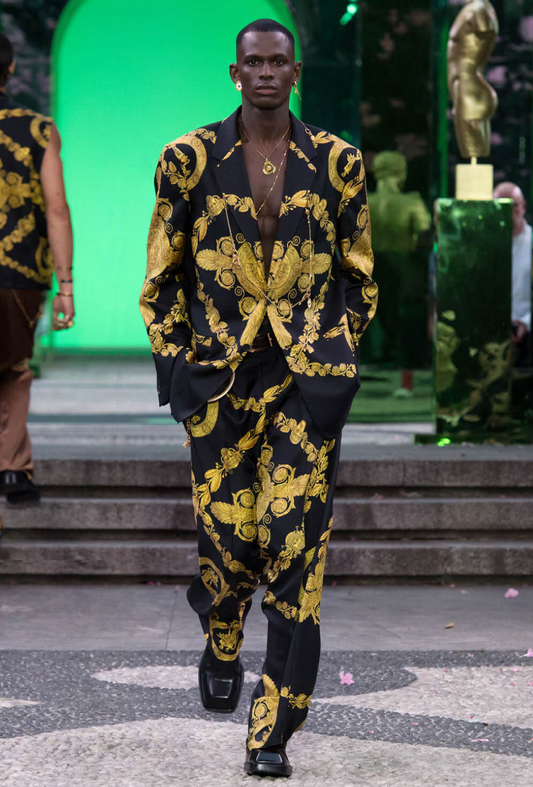 VERSACE- 2023 Maschera Baroque Silk Blazer, Size XXL