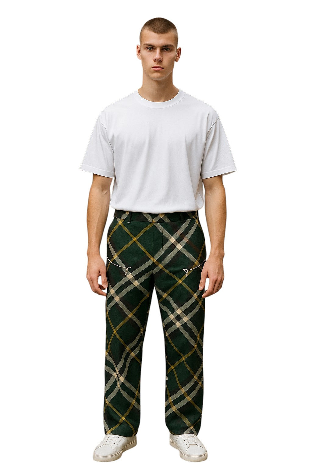 BURBERRY- NWT 2024 Green Wool Plaid Trousers, Waist-36