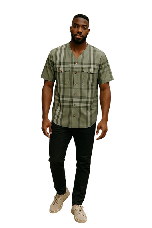 BURBERRY- 2022 Green Cotton Basildon Baseball Shirt, Size Small